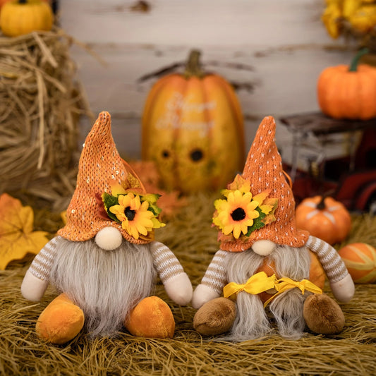 Thanksgiving Decorative Supplies Harvest Season Sunflowers Decorative Maple Leaf Straw Hat Rudolf Goblin Dwarf Doll Pendant